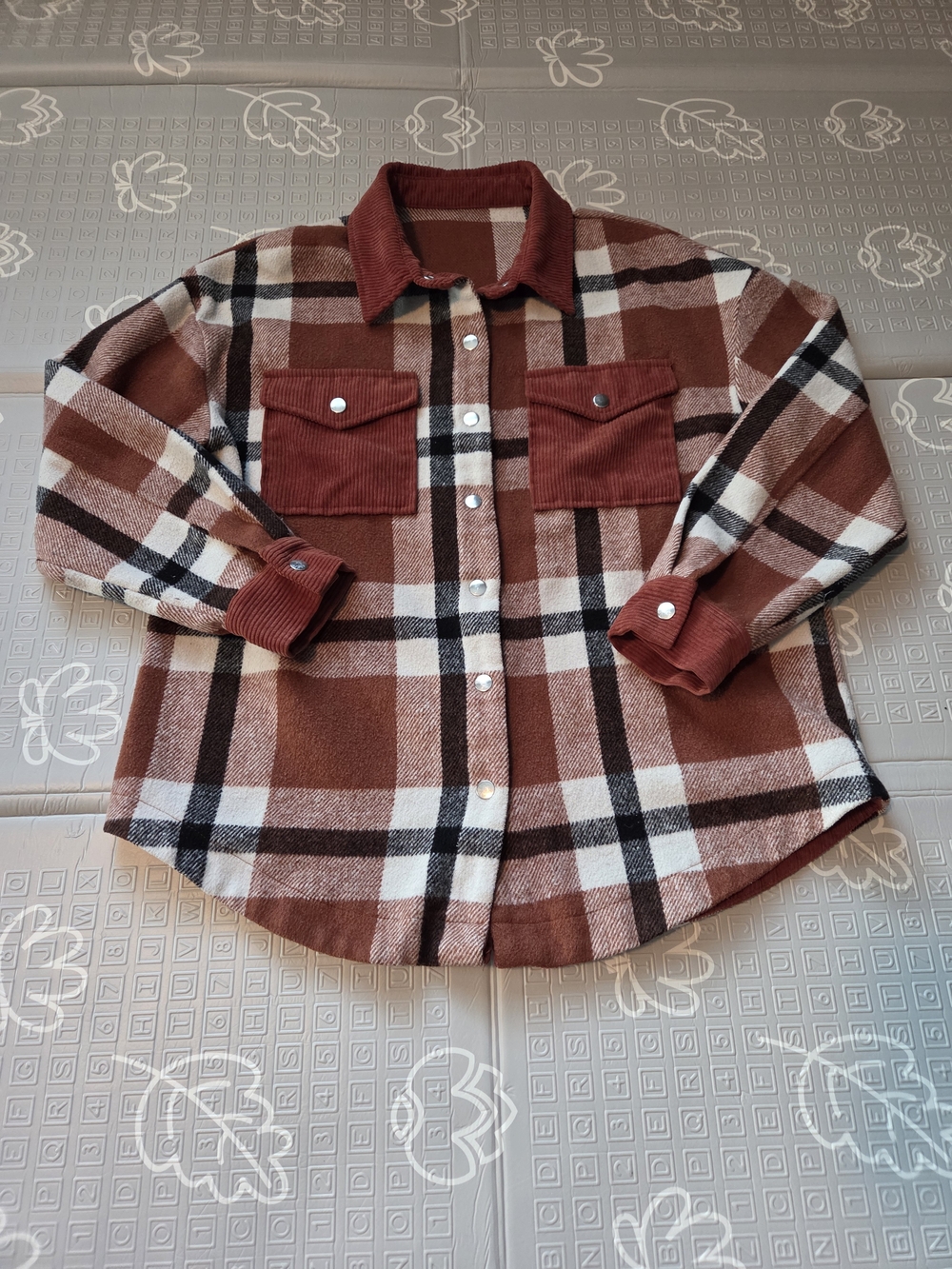 Womens Oversized Flannel Shirt Jacket Size Large with Corduroy Trimed Sleeves an